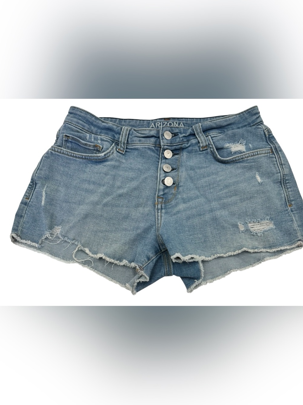 Arizona‎ Jean 10" Mid Rise Stretch Button Fly Distressed Shorts 2" Inseam Size 9